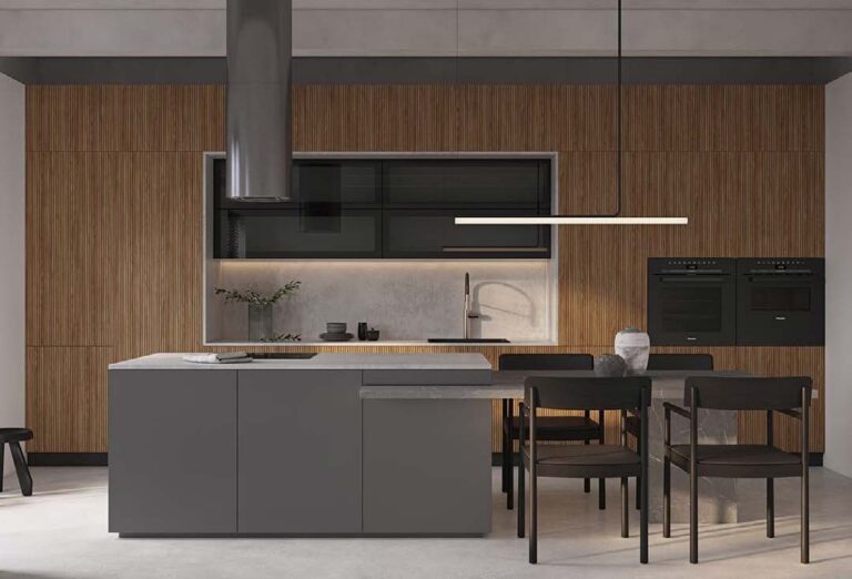 Albero fluted wood wall kitchen